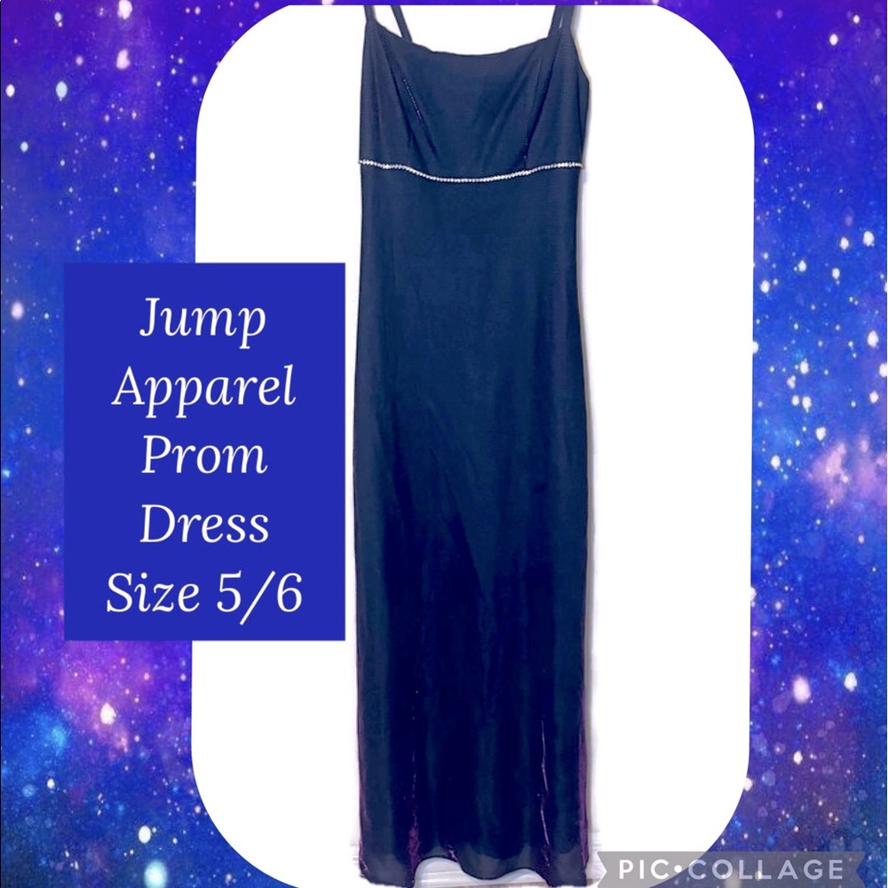 💙 Vintage Jump Apparel Sheath Style Iridescent Navy Blue Maxi Dress Size 5/6